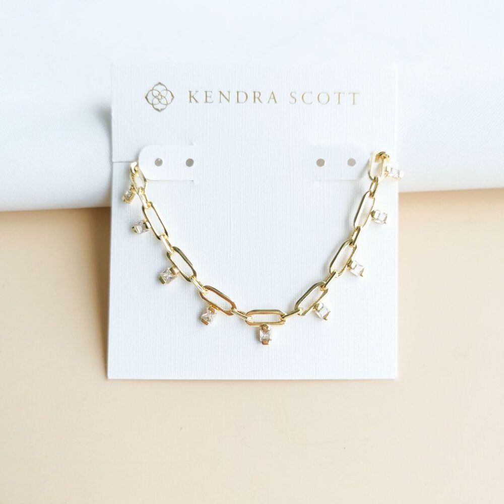 NEW Kendra Scott Lindy Gold White CZ Crystal Chain Necklace